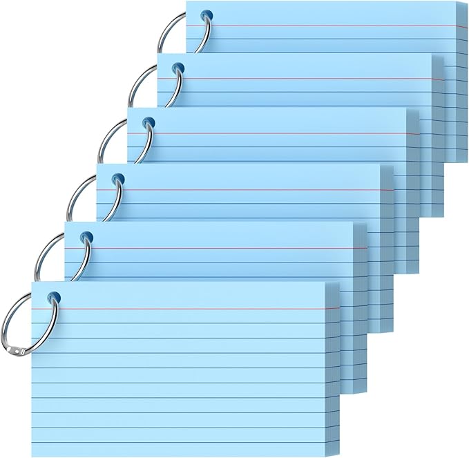 Ciphyfee Index Cards 3x5 Inch With Ring, 300 Count, Ruled Blue Index Card, 180GSM Flash Cards College Ruled for Students, Teachers, Study Note Card for Office, Home, School, Office