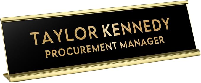 Custom Engraved Desk Plate | Personalized with your Name and Title | Perfect Decor for Office, Business, or Home | Multiple Font and Color Options | 2x8" or 2x10" (Black w/Gold Letters, 2x8")