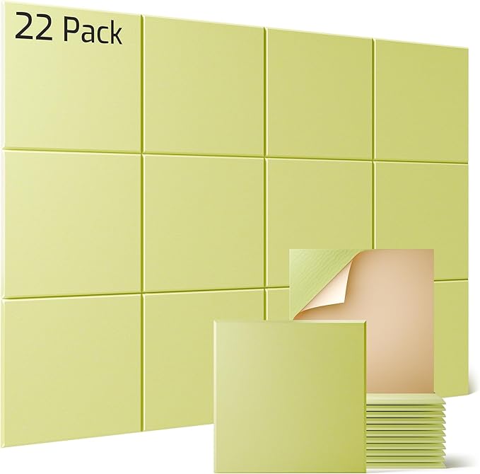 Sonicism 22 Pack Acoustic Wall Panels with Self-Adhesive, 12" X 12" X 0.4" Sound Proof Foam Panels, Decorative Soundproof Wall Panels, Sound Proof Absorbing Tiles for Home & Offices, Pale Yellow