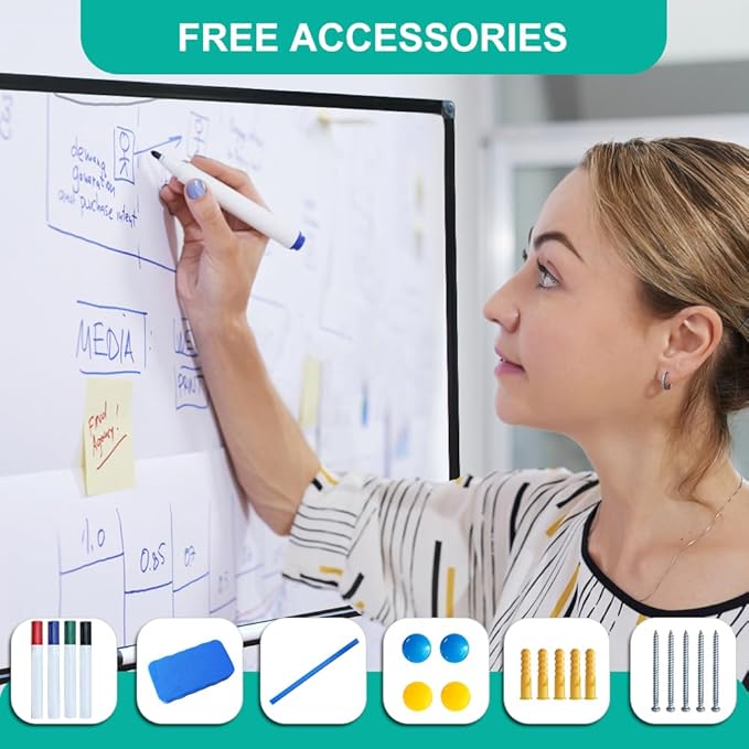 XIWODE 12x18 Inch Magnetic Dry Erase Whiteboard，Black Aluminum Frame Wall-Mounted for Home School Office Conference Room