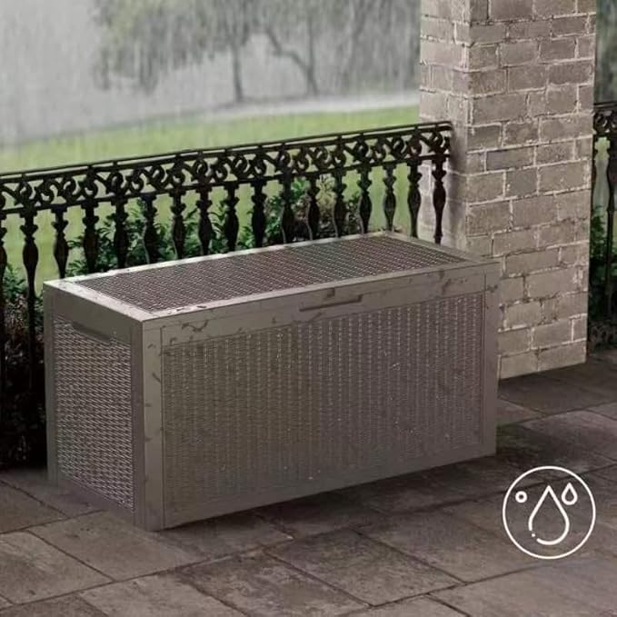 Decksplore 100 Gallon Lockable Resin Deck Box, Waterproof Outdoor Storage Box for Patio Furniture, Garden Tools, Pool Accessories, UV-Resistant Outside Delivery Grey