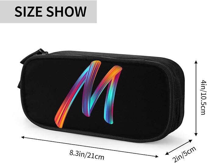 Pazacon Cute Initial Pencil Case for Kids Students, Large Capacity Pencil Pouch for Boys Girls, Letter Design Pencil Box Pen Bag Office Stationery Organizer, Rainbow Letter M