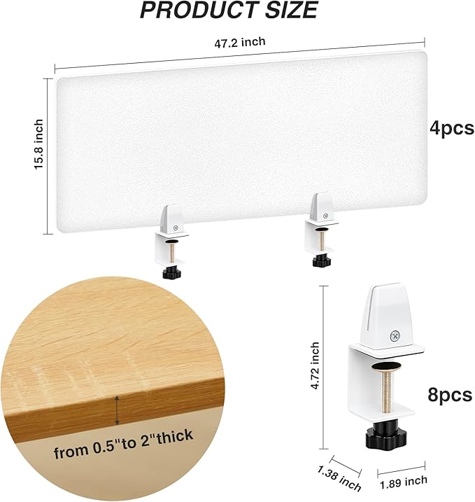 Tatuo 4 Pcs Acrylic Desk Privacy Panel 47.2''l x 15.8w'' Noise and Visual Distractions Acoustic Desk Dividers Partition with Adjustable Universal Base for Offices Schools Reception Area Call Centers