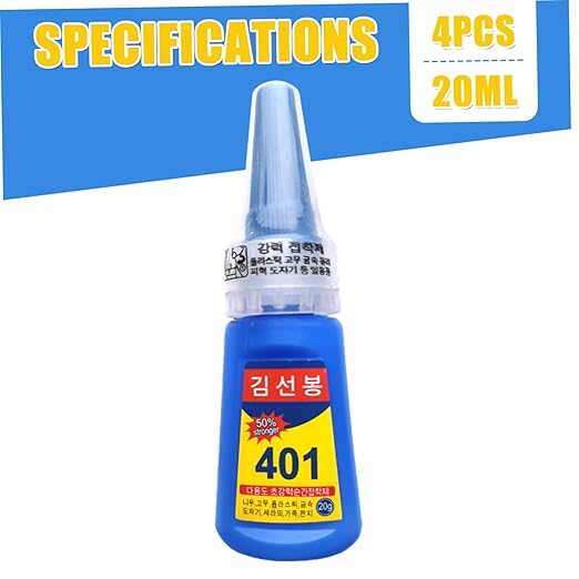 401 Super Glue Nail Liquid for Shoes Repair High Strength Multi Purpose Adhesive for Metal Plastic Jewelry Fast Drying Low Whitening (4 Pack 20ml Each)