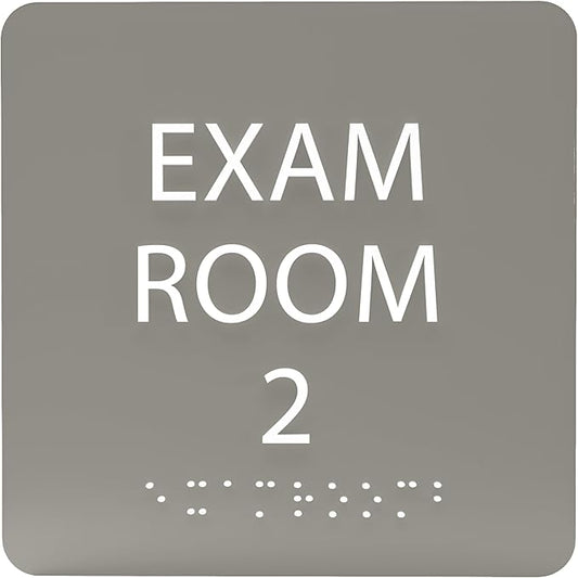 ADA CENTRAL SIGNS - 6" X6" Exam Room 2 Sign - ADA Compliant Tactile Graphics Grade 2 Braille Text Acrylic Wall Signs - Educational Institution Directional Assistance Test Center Door Sign for Schools