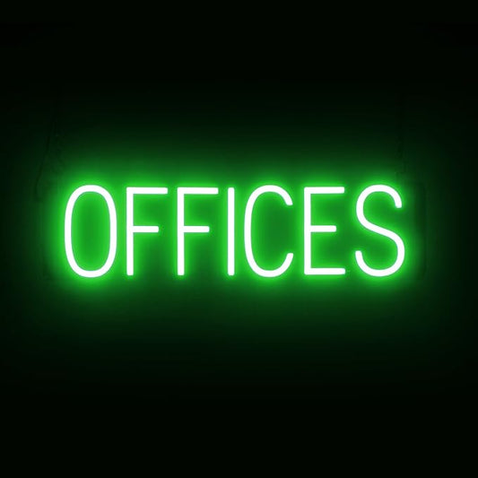 SpellBrite OFFICES Sign | Directional Sign with Neon Look, Green LED Light Source | 24.2" x 6.3"