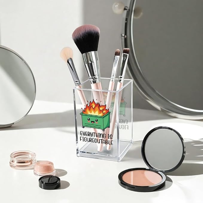 Vgrti Everything is Figureoutable Acrylic Cosmetic Pencil Pen Holder Cup, Emotional Dumpster Fire Pencil Pen Holder Cup, Therapy Gifts, Mental Health Gifts for Women Colleague Boss Teacher
