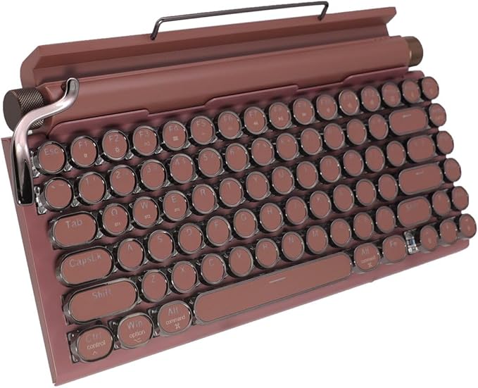 Adventurers Retro Typewriter-Style Mechanical Keyboard, 83 Keys, 75% Compact Layout, Bluetooth 5.0 and Wired, Hot-Swappable Blue Switch, White Backlit for Windows/Mac/iPad/PC/Laptop (Rosewood Red)
