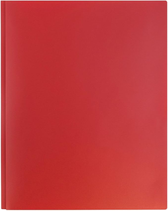 JAM PAPER Plastic Color POP Folders - 2 Pocket Durable Folders with Metal Prongs Fastener Clasps - Red - Bulk 96/Pack