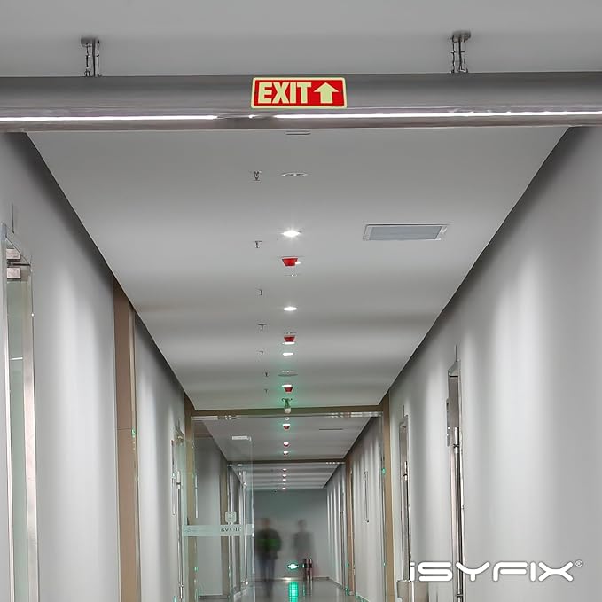 iSYFIX Exit Signs with Directional Up Arrow, Glow in the Dark, Photoluminescent Aluminum 12x4 Inch - 6 Pack, Laminated for UV & Weather Resistance, Ideal for Offices, Schools, Theaters & More
