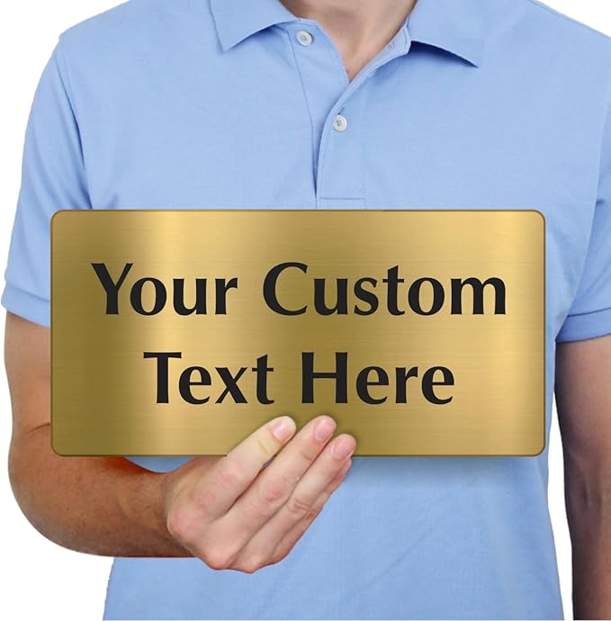 SmartSign Custom Brass Sign - 6" x 12", 40 mil REAL Bugle Brass Metal, Personalized Name Door Sign, Heavy-Duty Premium Engraved Door/Wall Mount Plaque for Business/Office, Gold and Black