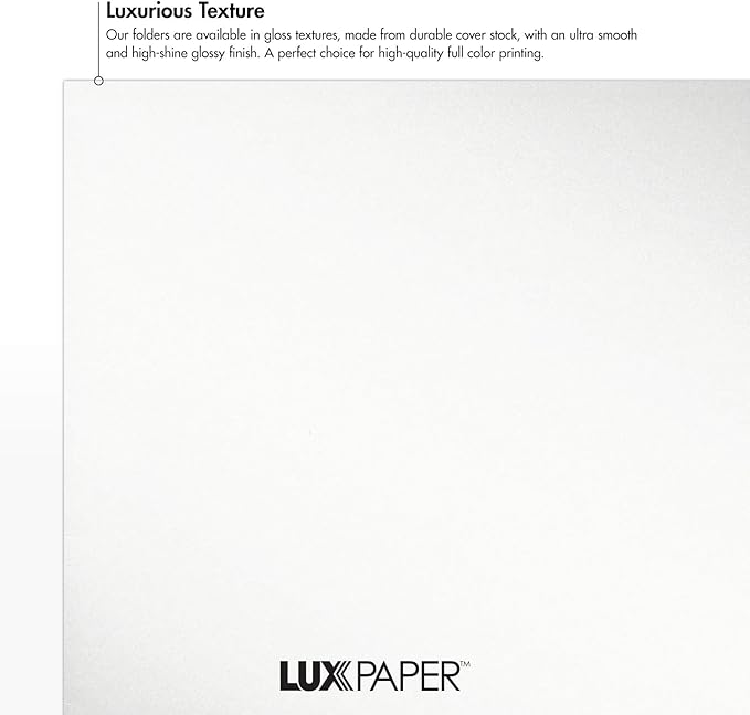 LUXPaper 9" x 12" Presentation Folders | Two Pocket | White Gloss | 14pt. Cover | 25 Qty