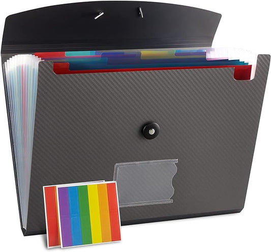 Nicfaec Expanding File Folder, 13 Pockets, Grey, Polypropylene