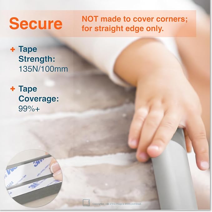 Roving Cove HeftyFit Edge Protector for Baby Proofing (9ft Large Edge Only), Heavy-Duty Soft Furniture Edge Bumper Guards, Desk Edge Cushion, Wall Corner Covers, 3M Adhesive, Stone Grey