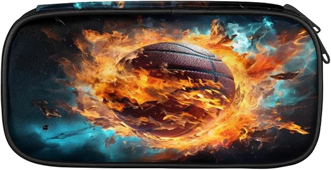 Pardick Pencil Case，Basketball Fire Big Capacity Pencil Pouch Coin Pouch Stationery Organizer For Teen School