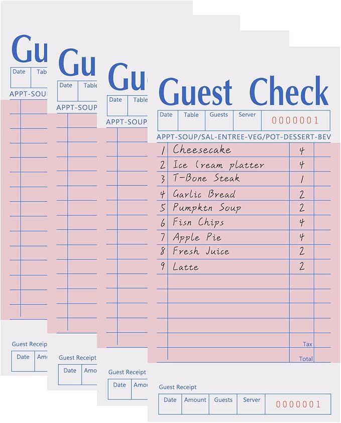4 Pack Pink Guest Checks Books for Servers, Server Note Pads, Waiter Checkbook, Waitress Notepad for Restaurants Supplies, Order Pad Paper Checks 50 Sheets/Pack, 200 Total Tickets