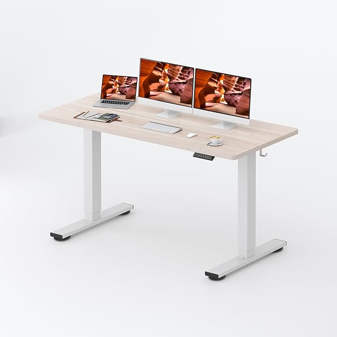 FitStand Standing Desk,Large 63x31 Inches Height Adjustable Stand Up Desks with Cable Management, Home Office Computer Desk with Cup Holder & Memory Preset, White Wood Grain