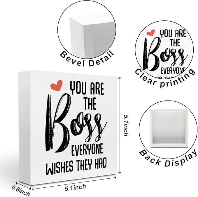 Boss Gifts for Women Man Leadership Gifts, Thank You Gifts Office Decor Inspirational Wooden Box Sign, Home Farmhouse Table Shelf Desk Decor Accessories, Supervisor Farewell Gifts for Manager Boss