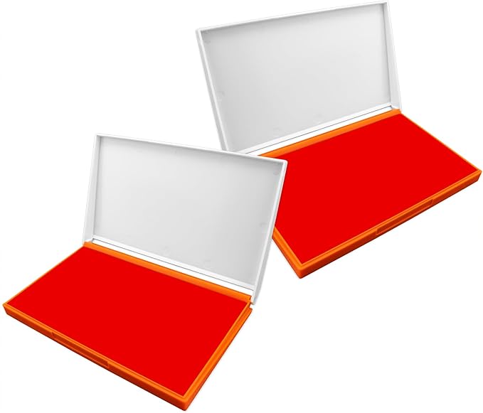 2 Pack Plastic Case Stamp Pad Large Size, Red Color - Size: 4" x 7" - Choose from 15 Ink Colors