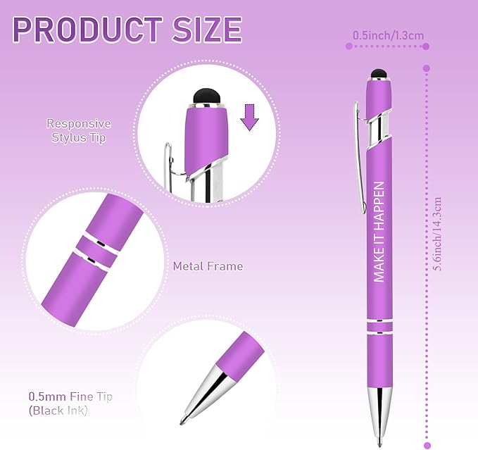 Luxeviss 50 Pcs Inspirational Pens Bulk - Motivational Ink Ballpoint Pen with Quotes Stylus Tip Nurse Gifts for School Coworkers Office Supplies Black Ink