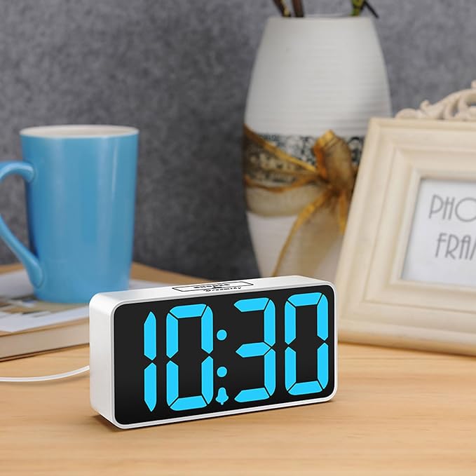 DreamSky Small Digital Alarm Clock for Bedroom, Large Big Numbers Display with Brightness Dimmer, Electric Bedside Desk Clock with USB Charging Port, Adjustable Alarm Volume, USB-C Adapter Powered