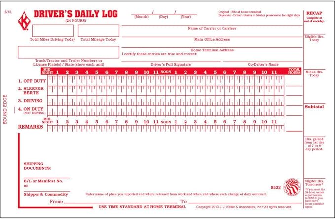 Driver Daily Log Book 10-pk. with Detailed Driver Vehicle Inspection Report & Simplified Recap - Book Format with 31 Sets, 2-Ply with Carbon, 8.5" x 5.5", J. J. Keller & Associates, Inc.