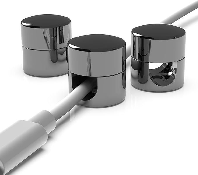 ICONIT Cable Anchors for Desk Organization Gun Metal | Premium Aluminum Cord Organizers | Charger + Cable Management Clips for Home & Office | Stylish, Sturdy, & Functional | (3 Pack)