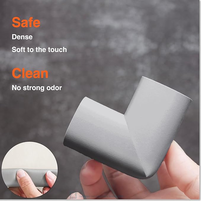 Roving Cove HeftyFit Edge Corner Protector Baby Proofing (Large 15ft Edge 4 Corners), Heavy-Duty, Soft NBR Rubber Foam, Furniture Fireplace Safety Bumper Guard, 3M Adhesive, Stone Grey