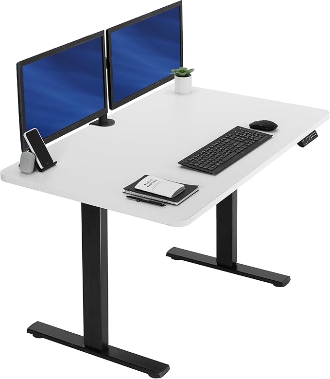VIVO Electric 48 x 30 in Standing Desk, Memory Height Adjustment, 1B Series, Holds 220 lbs, One-Piece White Top, Black Frame, DESK-KIT-1B5W