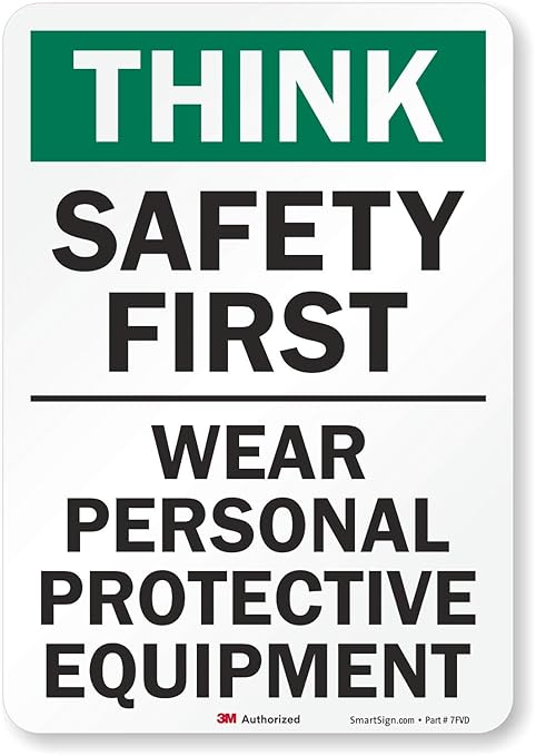 Smartsign U7-1331-RD_7X10 "Think Safety First WEAR Personal Protective Equipment" Reflective Self-Adhesive Decal, 7" x 10"