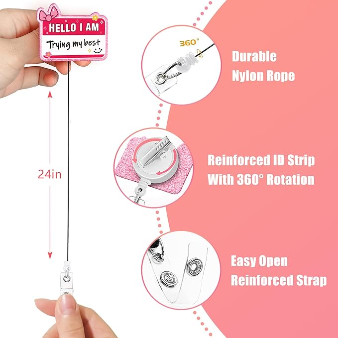 Aoryalps Trying My Best Retractable Badge Reel Holder Retractable with ID Clip for Nurse Nursing Name Tag Card Nursing Student Teacher Doctor Medical Assistant Work Office Clip-Gifts for Nurse