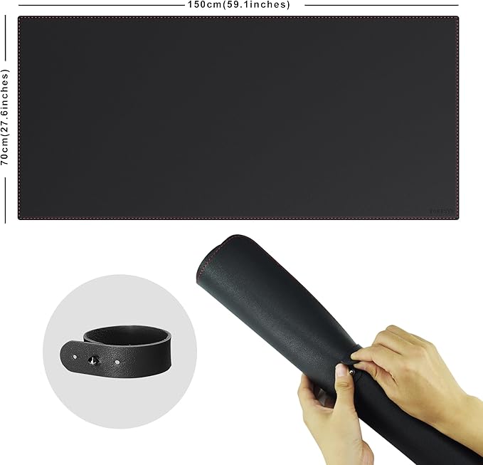 ZORESYN 59.1"x27.6" Leather Desk Pad Protector, Large Mouse Pad, Executive Computer Office Desk Mat, Non-Slip PU Leather Desk Blotter, Waterproof Desk Writing Pad for Office and Home (Black)