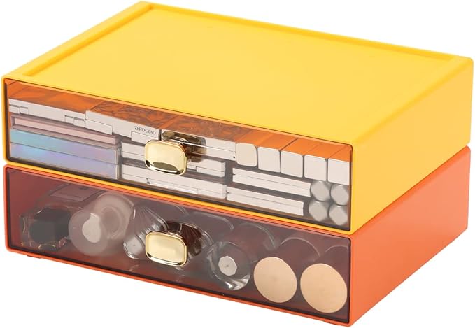 OSteed Spacious Desktop Storage Box, 1 Large Storage Drawer, Stackable Office Desk Drawer Organizer and Accessories, Printer Paper Organizer, Yellow Plastic Drawers for Workspace & Home