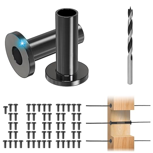 Steel DN Mate 100 Pack Stainless Steel Protector Sleeves for 1/8”, 5/32", 3/16" Wire Rope Cable, Black Cable Railing Kit Hardware for Wood Post, T316 Marine Grade DB58