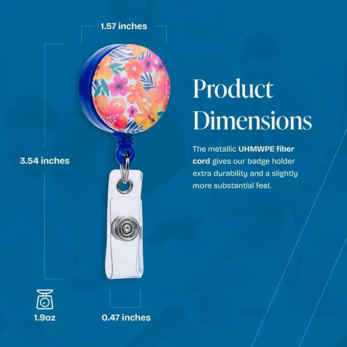 Will Well Badge Holders with Belt Clips for Securing onto Pockets and Purse Straps, with Retractable 27.5" UHMWPE Fiber Pull Cords, Strong Build with Fun Designs - 2-Pack, Floral Print
