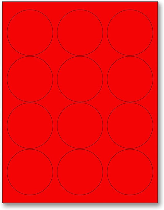 NextDayLabels - 8-1/2 x 11 Neon Color High Light Fluorescent Labels for Laser & Inkjet Printer (RED Fluorescent, 2.5" Round - 12 Per Page | 300 Labels)