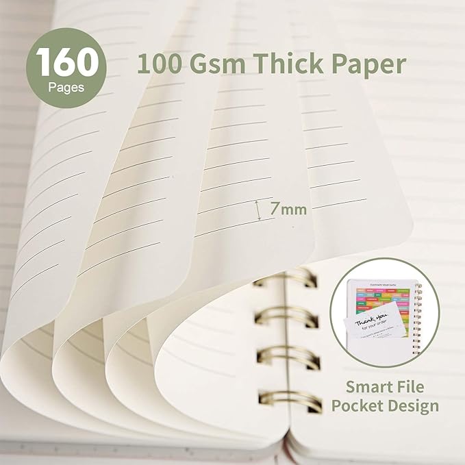 Spiral Notebook-5.75" x 8.125" College Ruled Journal with Inner Pockets and 160 Pages,PU Leather Cover Business Journal, Twin-Wire Binding Notebook Perfect for Office & Home School Supplies 3 pack ArmyGreen ReefBlue Black