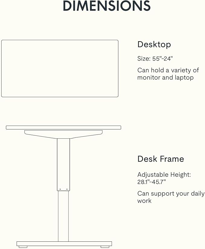 FLEXISPOT EN1 One-Piece Solid Wooden Standing Desk 55 x 24 Inches Height Adjustable Electric Sit Stand Home Office Desks (White Frame + Rubber Wood Top, 2 Packages)