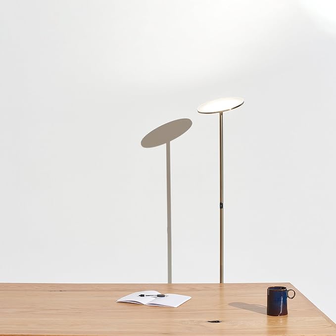 Brightech Sky LED Floor lamp, Torchiere Super Bright Floor Lamp for Living Room Decor & Office - Dimmable, Tall Standing Torch Lamp with Warm Light for Bedroom & Reading - Gold Brass