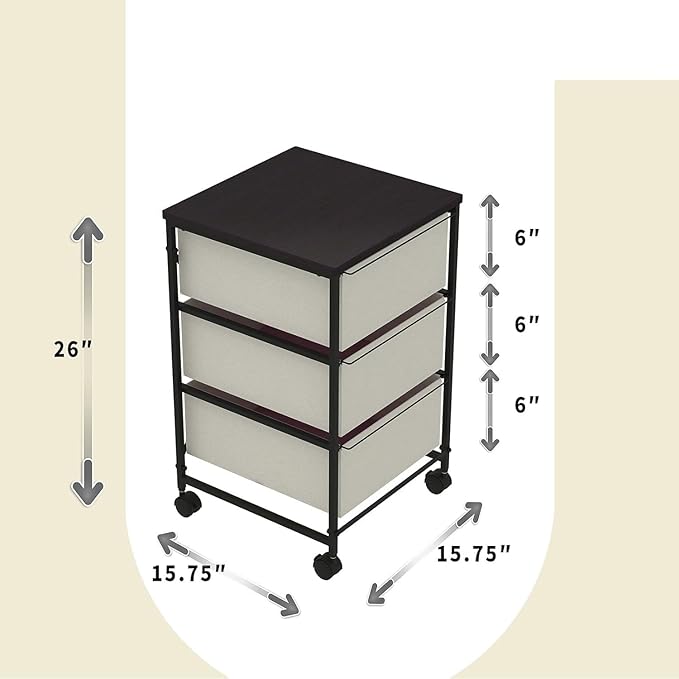 CASUNER Small Cabinet with Drawers Rolling 3 Drawer Mobile File Cabinet for Home Office Storage and Organization, Fabric Vertical Under Desk Storage for A4/Letter Files(