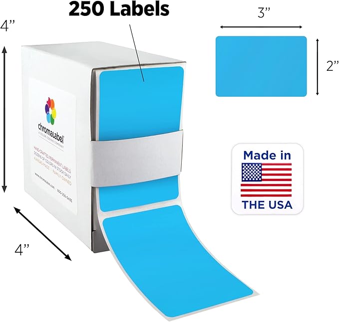 ChromaLabel 2 x 3 inch Standard Color Code Labels, 6 Assorted Colors, 250 Labels per Dispenser Box