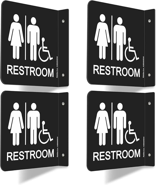 Faittoo Restroom Sign, Bathroom Signs, (4 Pack) 6 x 6 Inches Acrylic Sign, for Office or Business Bathroom and Toilet Door or Wall Decor, Indoor Outdoor Use (Men and women with Handicap)