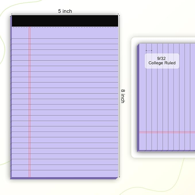 AILZFEI 5pcs Colored Note Pads 5x8 College Ruled Small Legal Pads Paper Notepads 5 Pack Study Back Writing Pads 5 x 8 Paper Pads Perforated Narrow Ruled Pads of Paper 30 Sheets/Pack