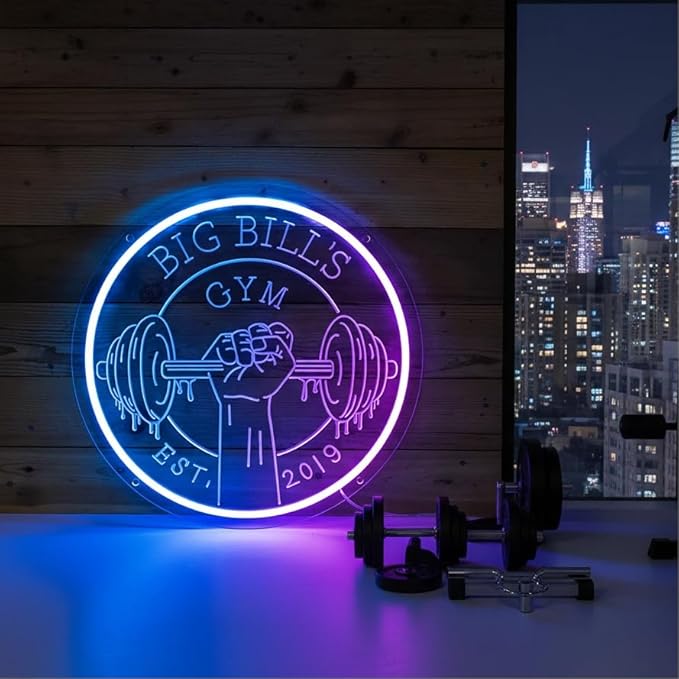 Personalized Gym Neon Sign, Large Custom Dumbbell Barbell Name LED RGB Multiple Colors Neon Light for Home Gym Workout Room, Fitness Studio, Sport Club, Man Cave Sports Equipment Stores Decoration Fitness Lover Dad Friends Gift