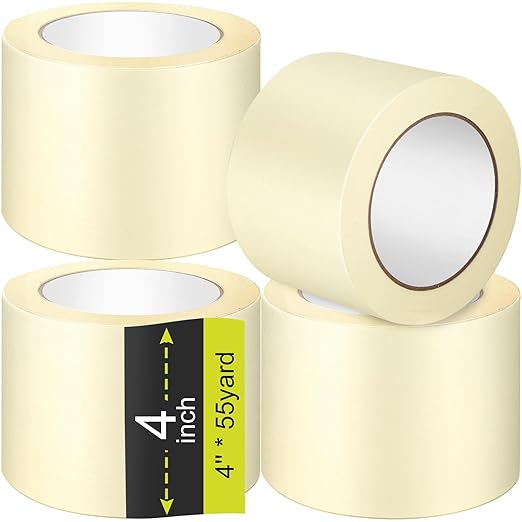 Fainne Masking Tape Bulk General Purpose Masking Painting Tape 55 Yards for Painting Home Office School Stationery Arts Crafts Basic Use, Easy Removal(4 Rolls,4 Inch)
