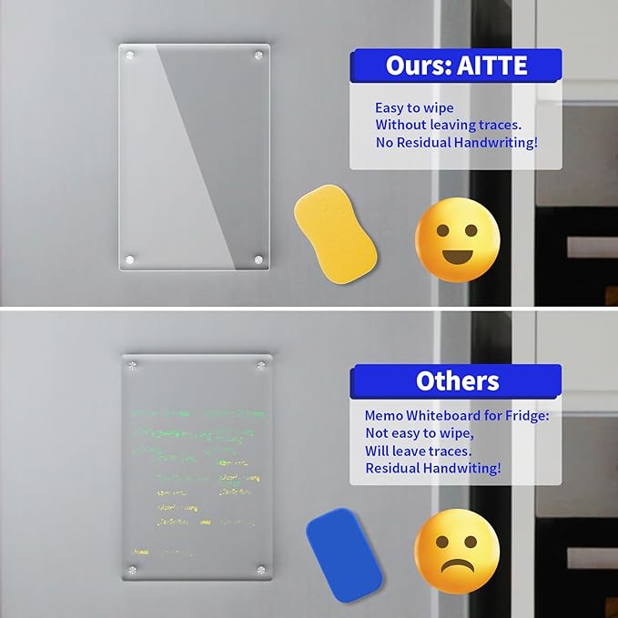AITEE Acrylic Magnetic Calendar for Fridge, 8"x12" Inches Clear Dry Erase Calendar Memo Whiteboard for Refrigerator with Strong Magnets Includes 6 Dry Erase Markers with 3 Colors