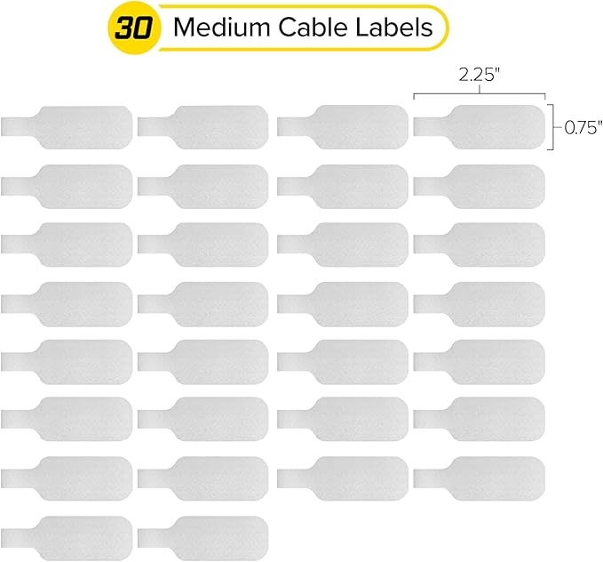 Wrap-It Storage Cable Labels - Medium, White (30-Pack) Write On Cord Labels, Wire Tags for Cable Management and Organizer for Electronics, Computers and More