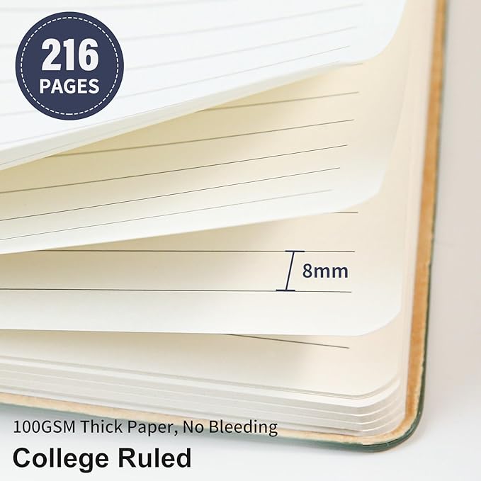 TSFPapier Lined Journal Notebook for Work College Ruled Note Book 5.79"x8.27" A5 PU Leather Daily Journaling 216 Pages for Women Men Writing Home School Supplies Business (A5 Lined 216pages, 2 Pack-Darkblue/Darkgreen)