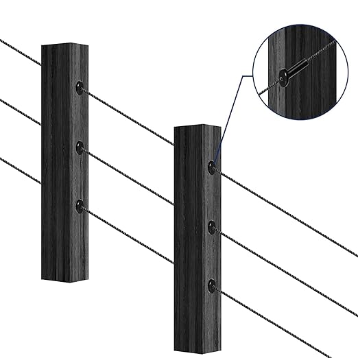 RiaYer 20 Pack 30 Degree Angle Protective Sleeves, Black Cable Railing Corner Protector Sleeve Beveled for 1/8" Wire Rope, T316 Marine Grade Cable Railing Kit with Two Drill Bit for Wood Posts HF039B