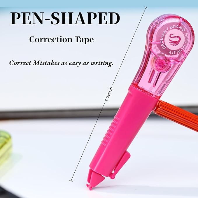WISOPTUS Correction Tape Pen, 10-Count Pack, 19.69ft Each, Dry Instantly, Stretch Resistant, not Easy to Break, as Smooth as Writing, Perfect for School, Office Supplies, Black White Red Yellow Blue